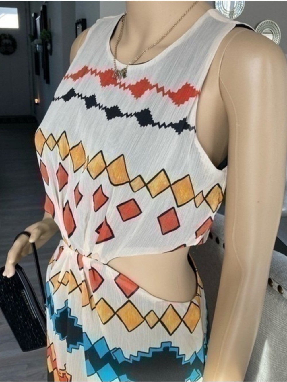 🌸 Zara Multicolor Geo Print Cutout Maxi Dress - Picture 7 of 12